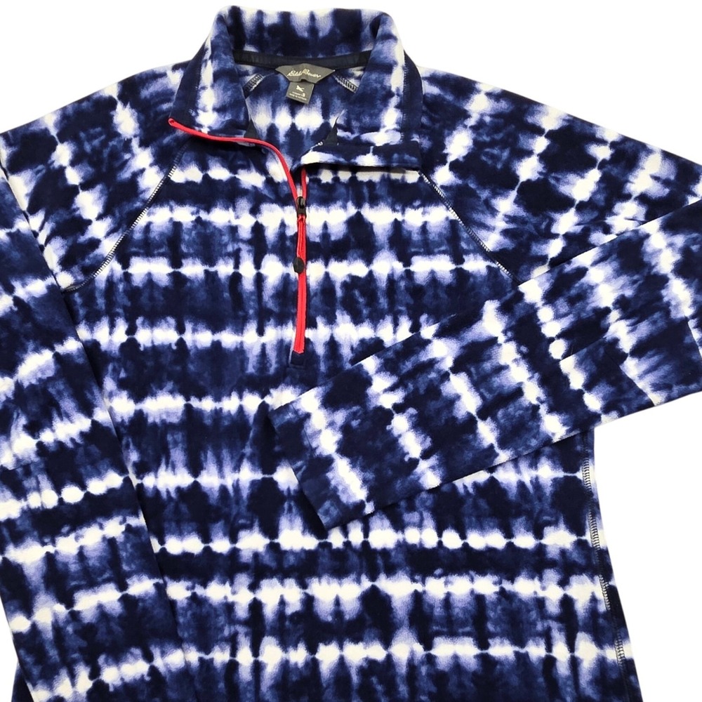 Eddie Bauer Blue White Tie Dye 1/4 Zip Fleece‎ Pullover Womens Small